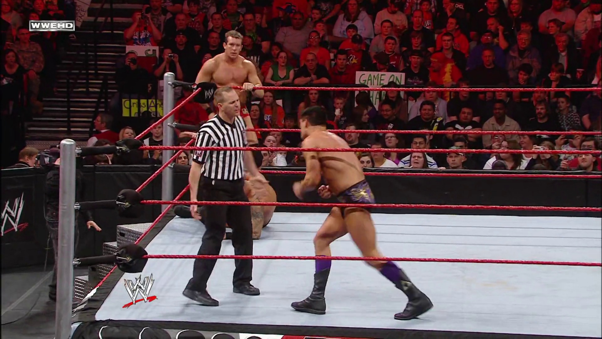A frame from WWE Raw (March 8, 2010) at 39:15.